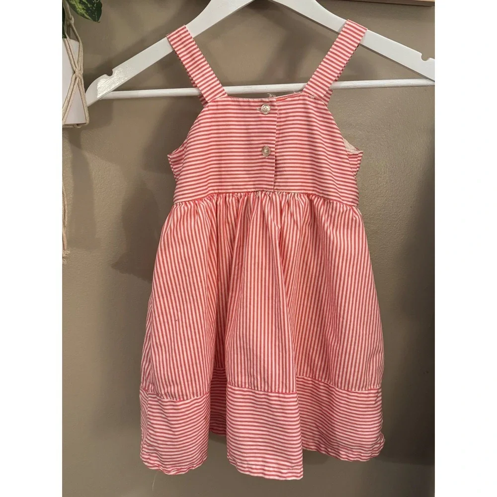 Toughskins Girls Red White Striped Bow Front Sundress 4T Cotton Summer Dress
